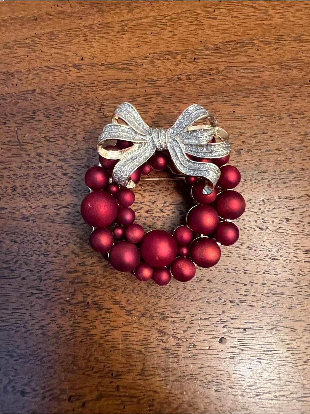 Vintage Napier Holiday Red Wreath Brooch with Crystals